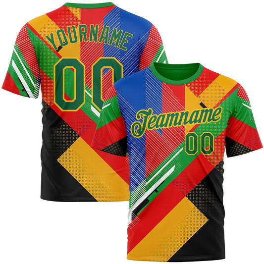 Custom Red Kelly Green Yellow Blue-Black 3D Pattern Design Africa Geometric Shape Sportswear Performance T-Shirt - Main View