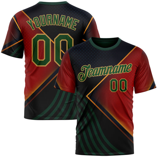 Custom Black Green Red-Old Gold 3D Pattern Design Germany Meixico Sportswear Performance T-Shirt - Main View