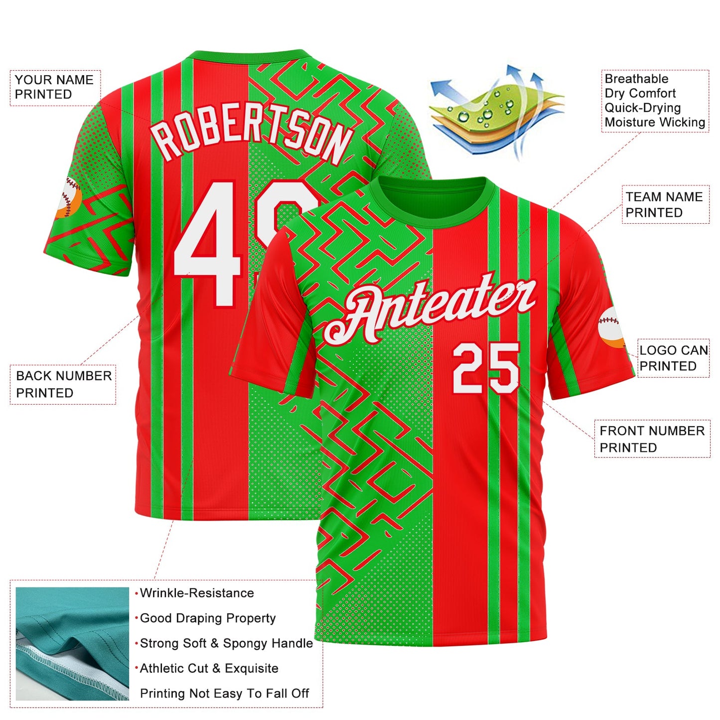 Custom Green White-Fire Red 3D Pattern Design Mexico Africa Sportswear Performance T-Shirt view 2