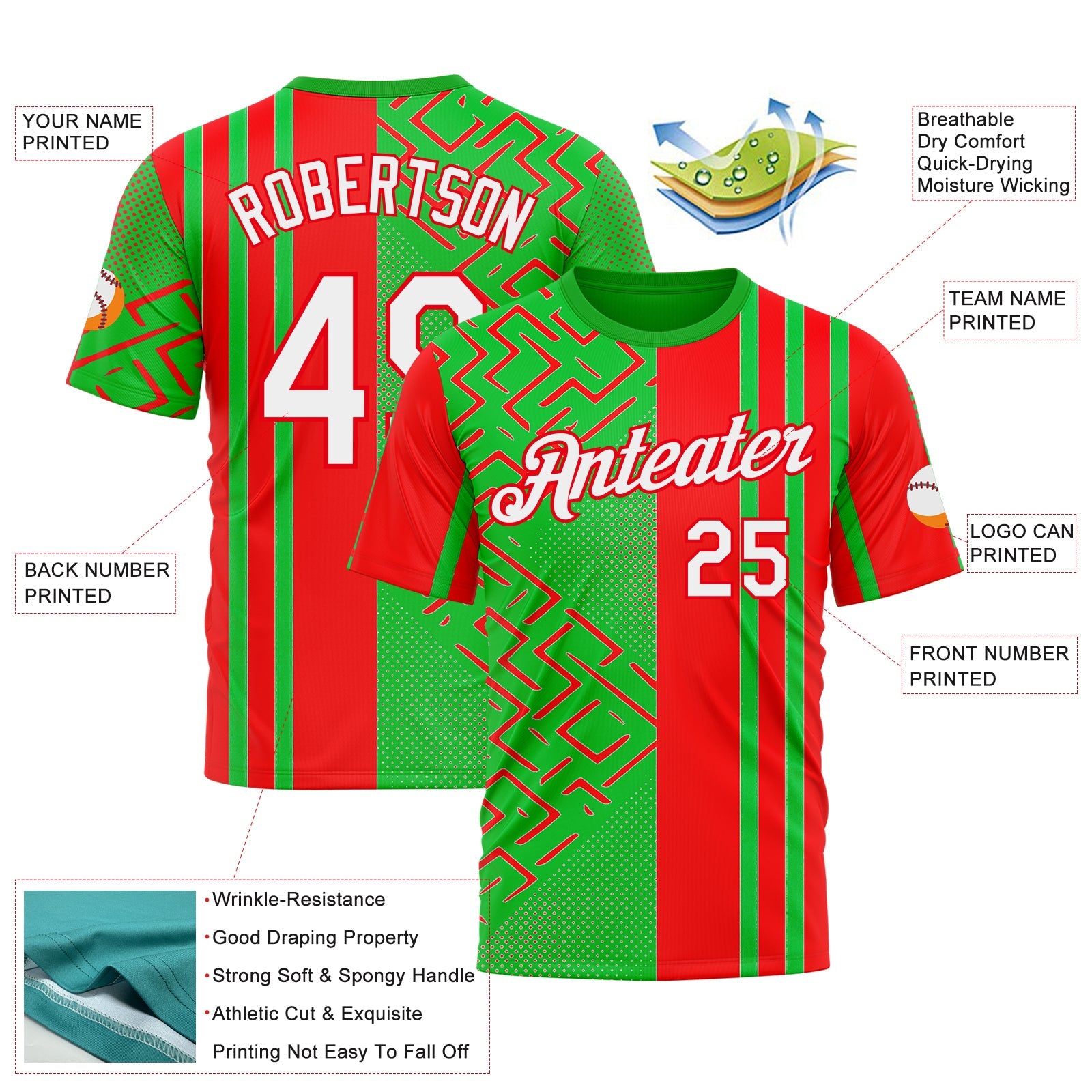 Custom Green White-Fire Red 3D Pattern Design Mexico Africa Sportswear Performance T-Shirt view 2