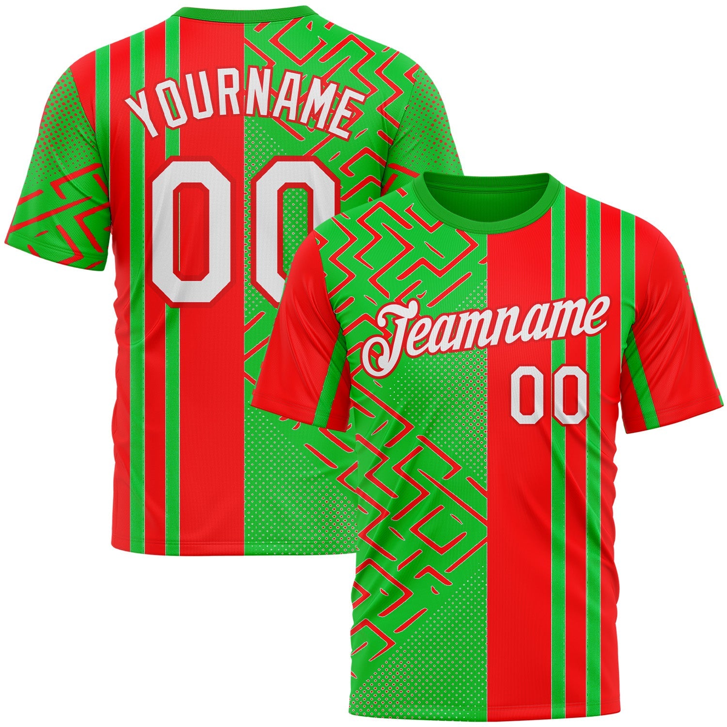 Custom Green White-Fire Red 3D Pattern Design Mexico Africa Sportswear Performance T-Shirt - Main View