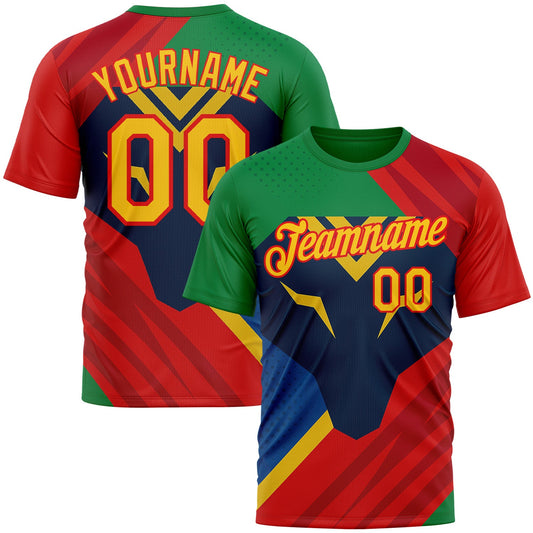 Custom Green Yellow Blue-Fire Red 3D Pattern Design Mexico Brazil Sportswear Performance T-Shirt - Main View