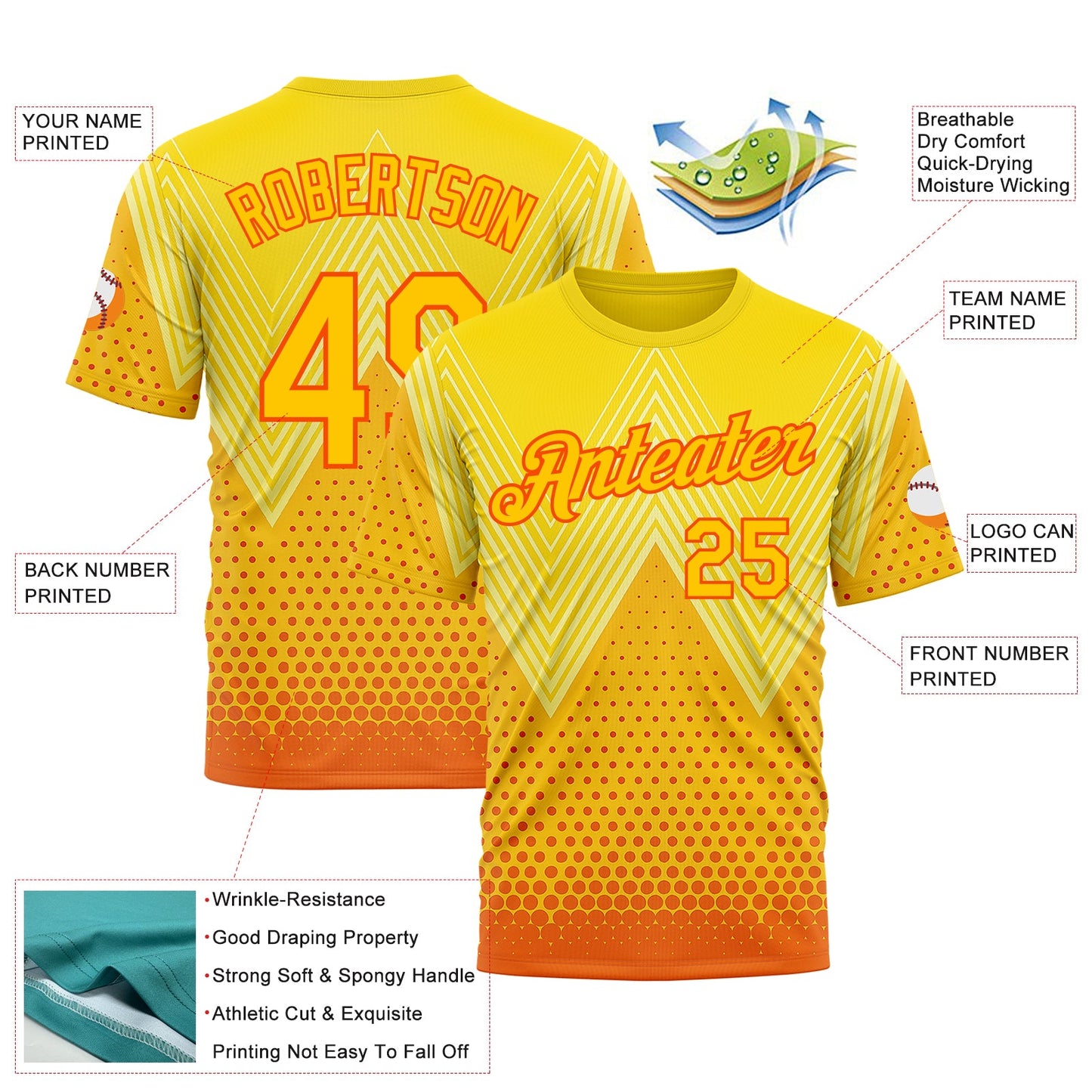 Custom Yellow Orange 3D Pattern Design Spain Sportswear Performance T-Shirt view 2