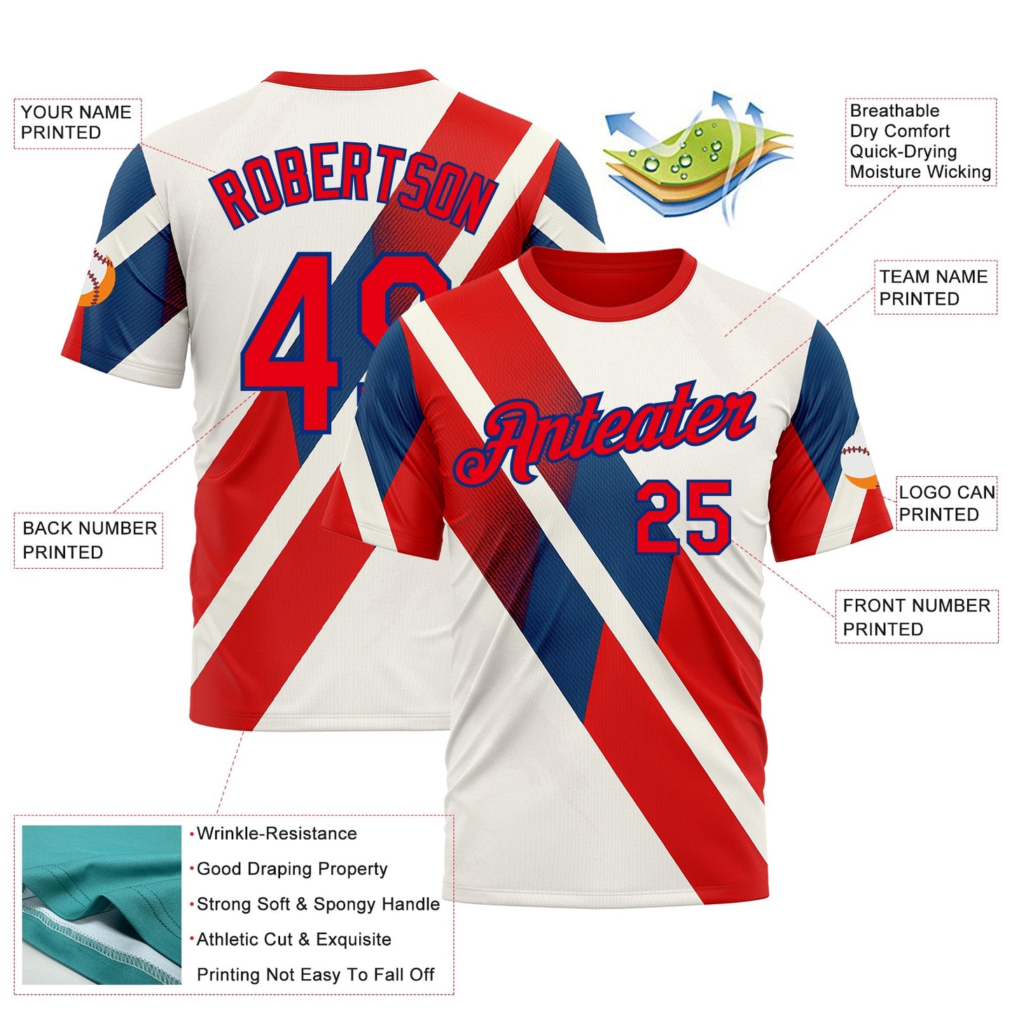 Custom Cream Fire Red-Royal 3D Pattern Design Canada America Sportswear Performance T-Shirt view 2