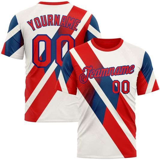 Custom Cream Fire Red-Royal 3D Pattern Design Canada America Sportswear Performance T-Shirt - Main View