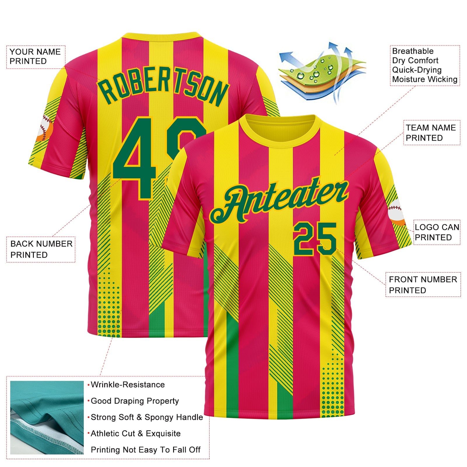 Custom Yellow Kelly Green-Pink 3D Pattern Design Mexico Spain Sportswear Performance T-Shirt view 2
