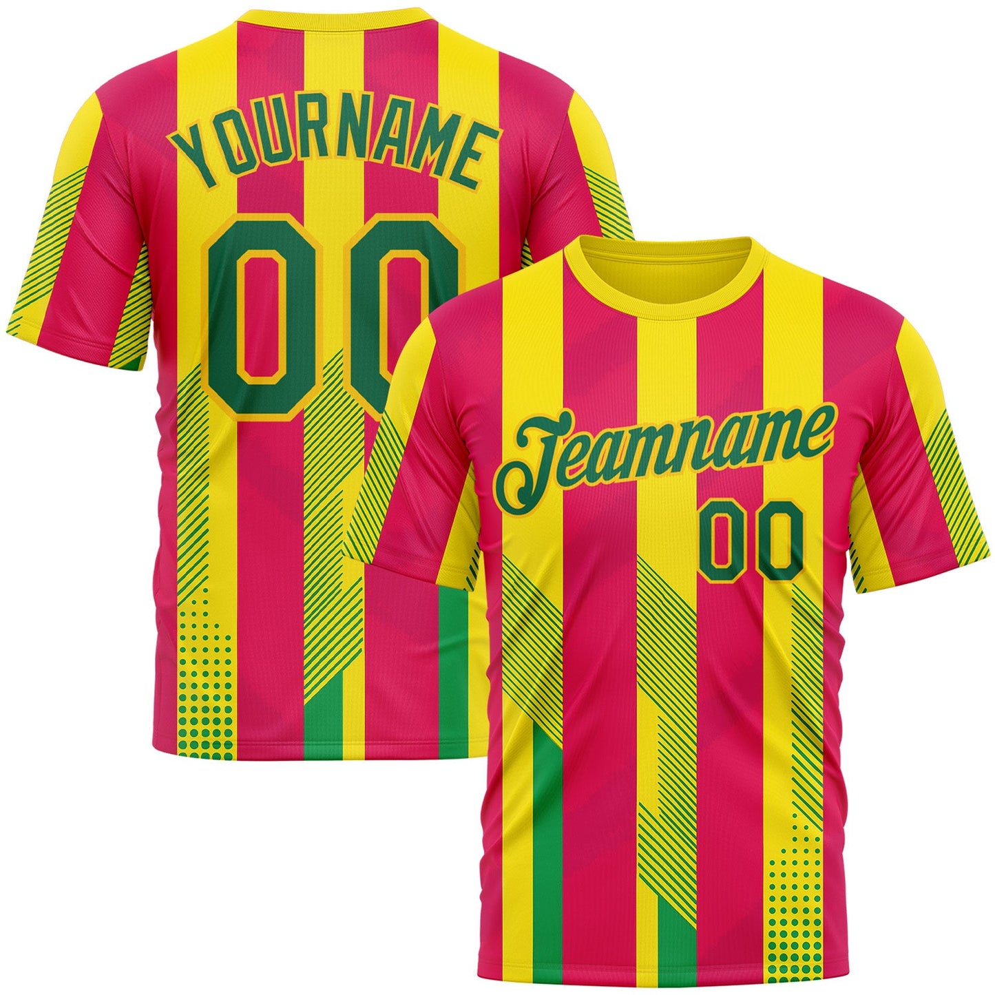 Custom Yellow Kelly Green-Pink 3D Pattern Design Mexico Spain Sportswear Performance T-Shirt - Main View