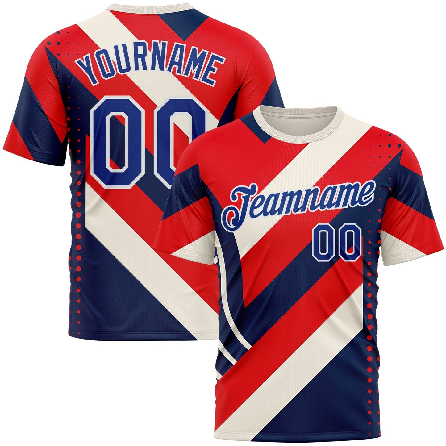 Custom Cream Royal Red Blue-White 3D Pattern Design USA Inspired America Sportswear Performance T-Shirt - Main View