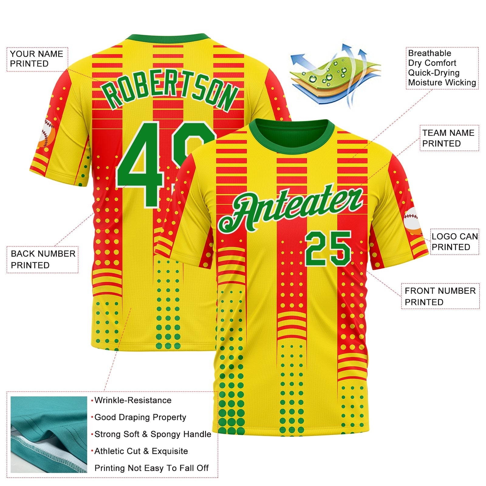 Custom Yellow Grass Green Red-White 3D Pattern Design Mexico Africa Sportswear Performance T-Shirt view 2