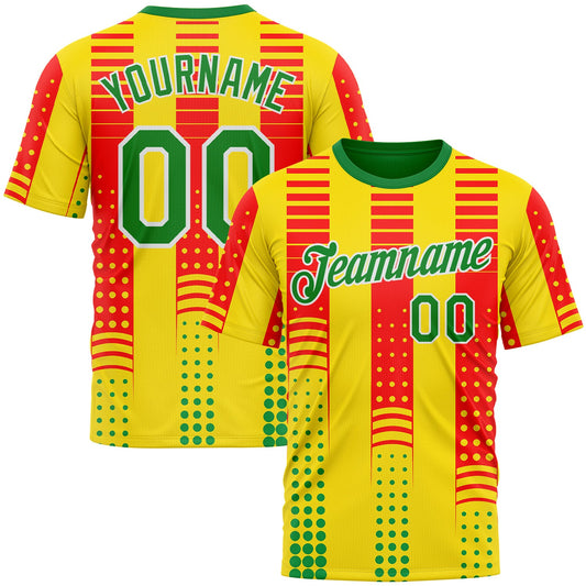 Custom Yellow Grass Green Red-White 3D Pattern Design Mexico Africa Sportswear Performance T-Shirt - Main View