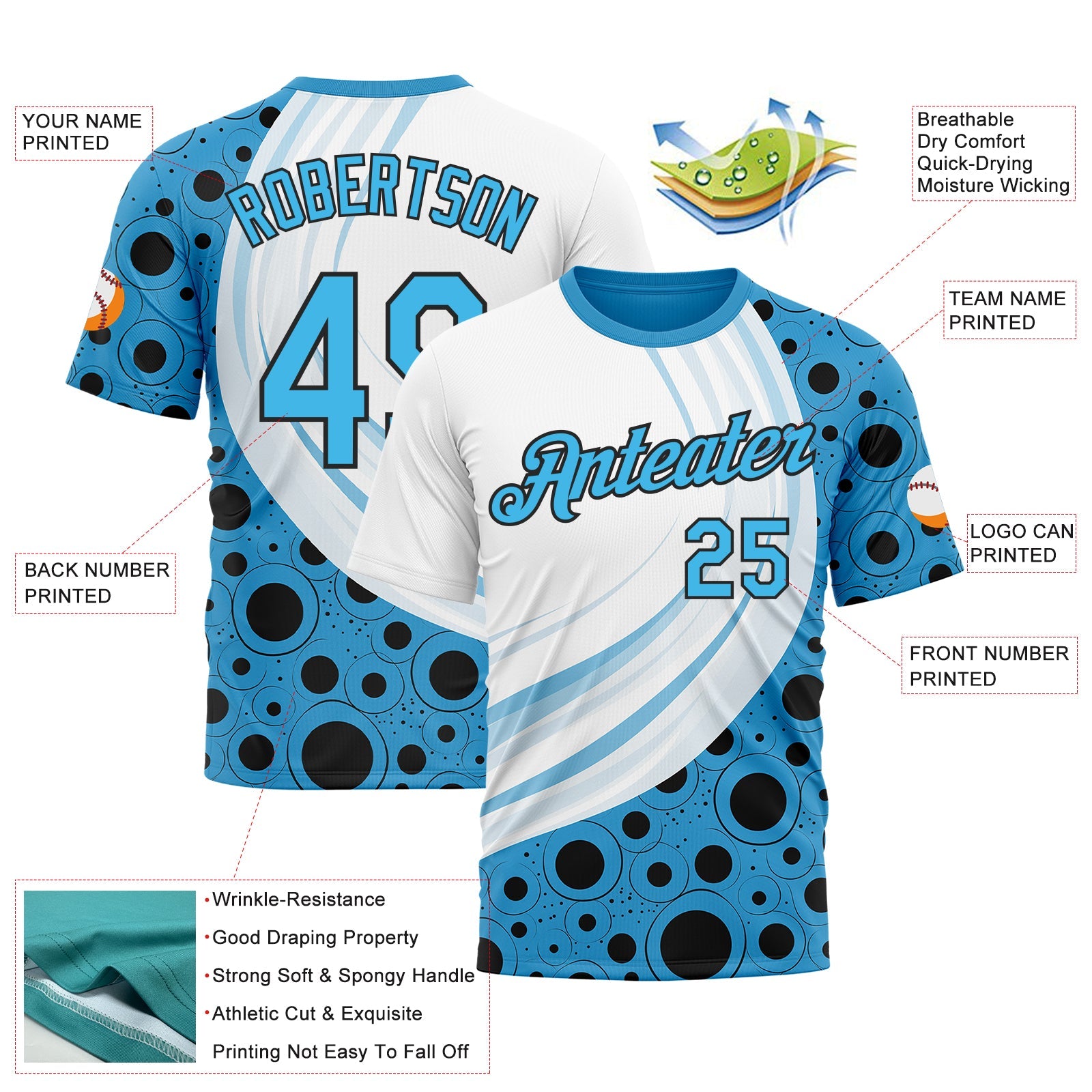 Custom White Sky Blue-Black 3D Pattern Design Argentina Sportswear Performance T-Shirt view 2
