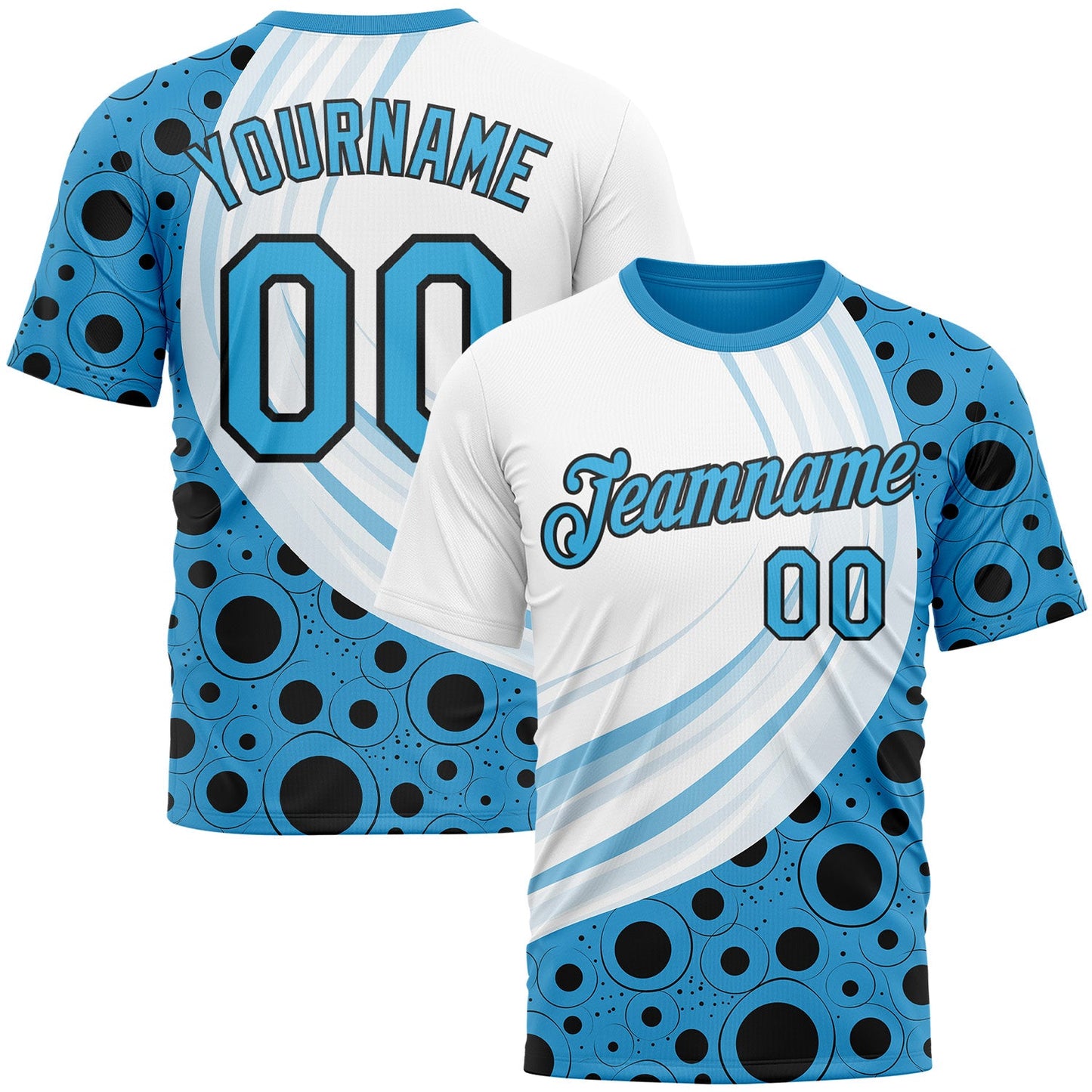 Custom White Sky Blue-Black 3D Pattern Design Argentina Sportswear Performance T-Shirt - Main View