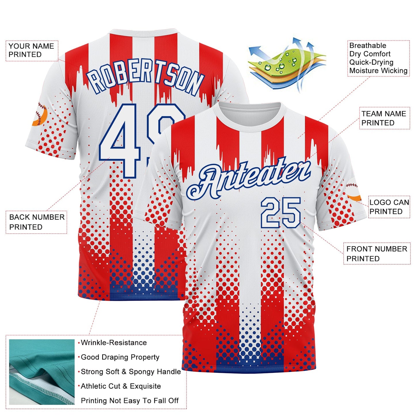 Custom White Red-Royal 3D Pattern Design USA Inspired America Sportswear Performance T-Shirt view 2