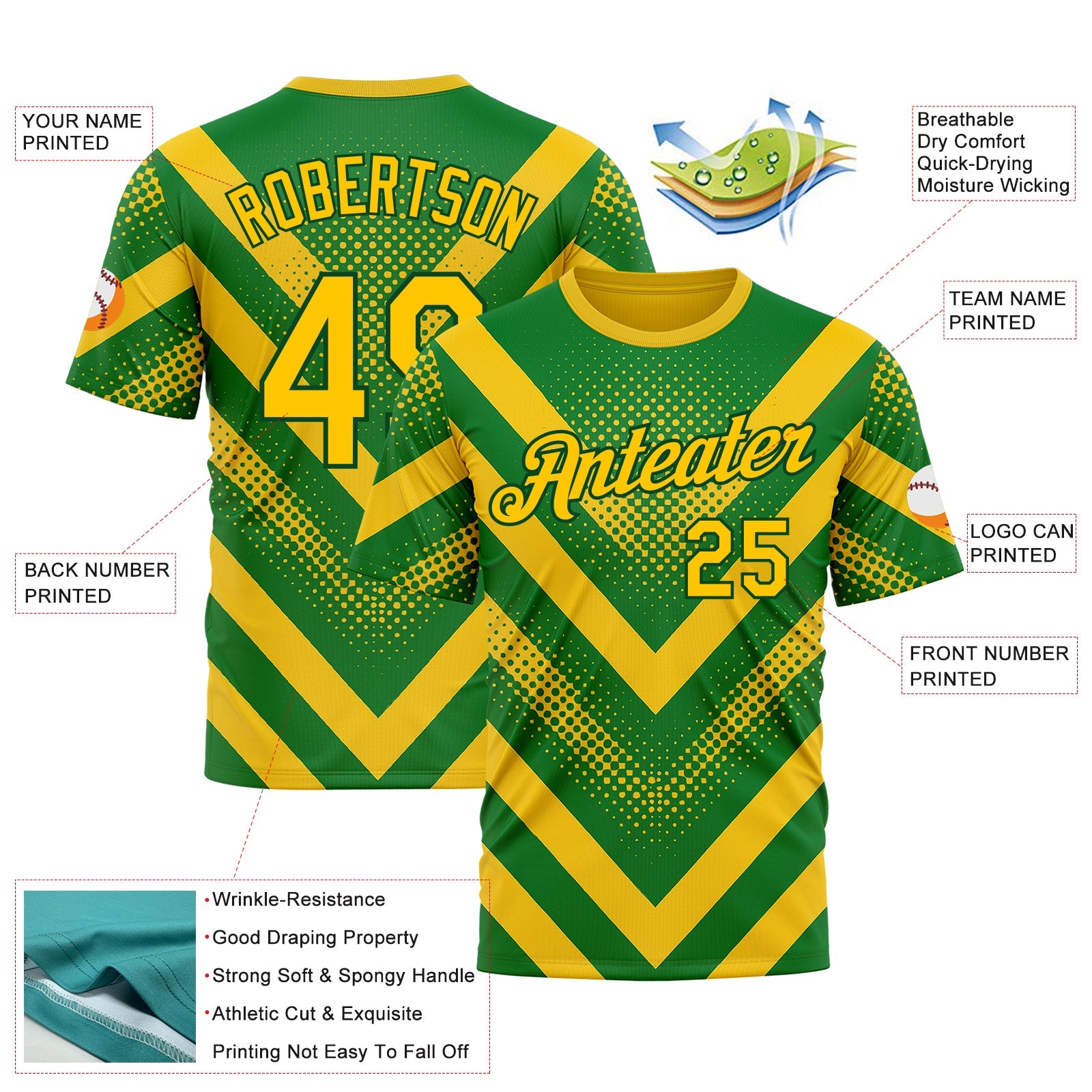 Custom Green Yellow 3D Pattern Design Brazil Africa Sportswear Performance T-Shirt view 2