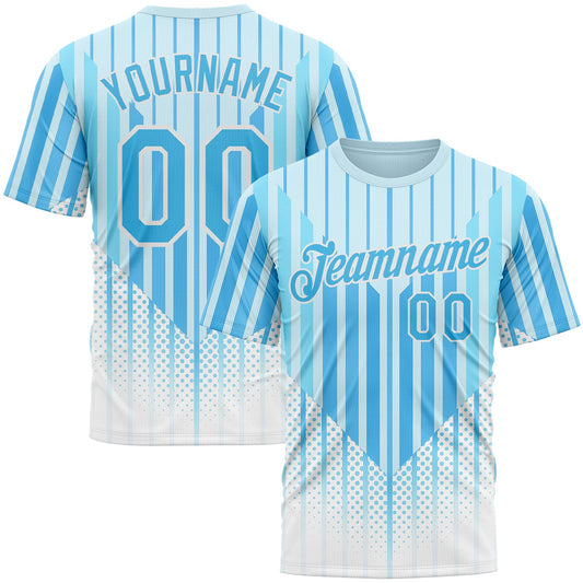 Custom Blue Sky Blue-White 3D Pattern Design Argentina Stripe Sportswear Performance T-Shirt - Main View