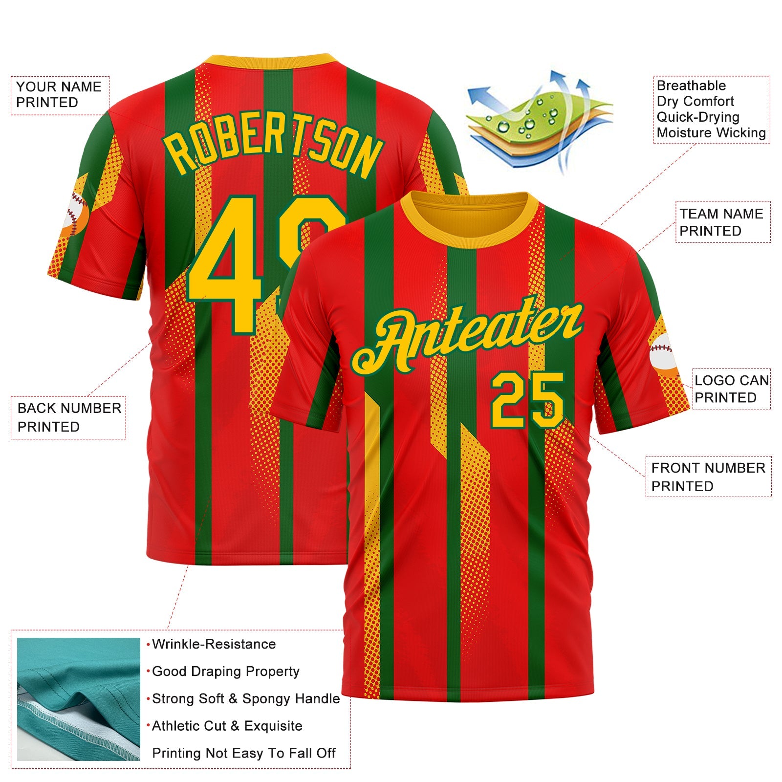 Custom Red Yellow-Kelly Green 3D Pattern Design Mexico Africa Sportswear Performance T-Shirt view 2