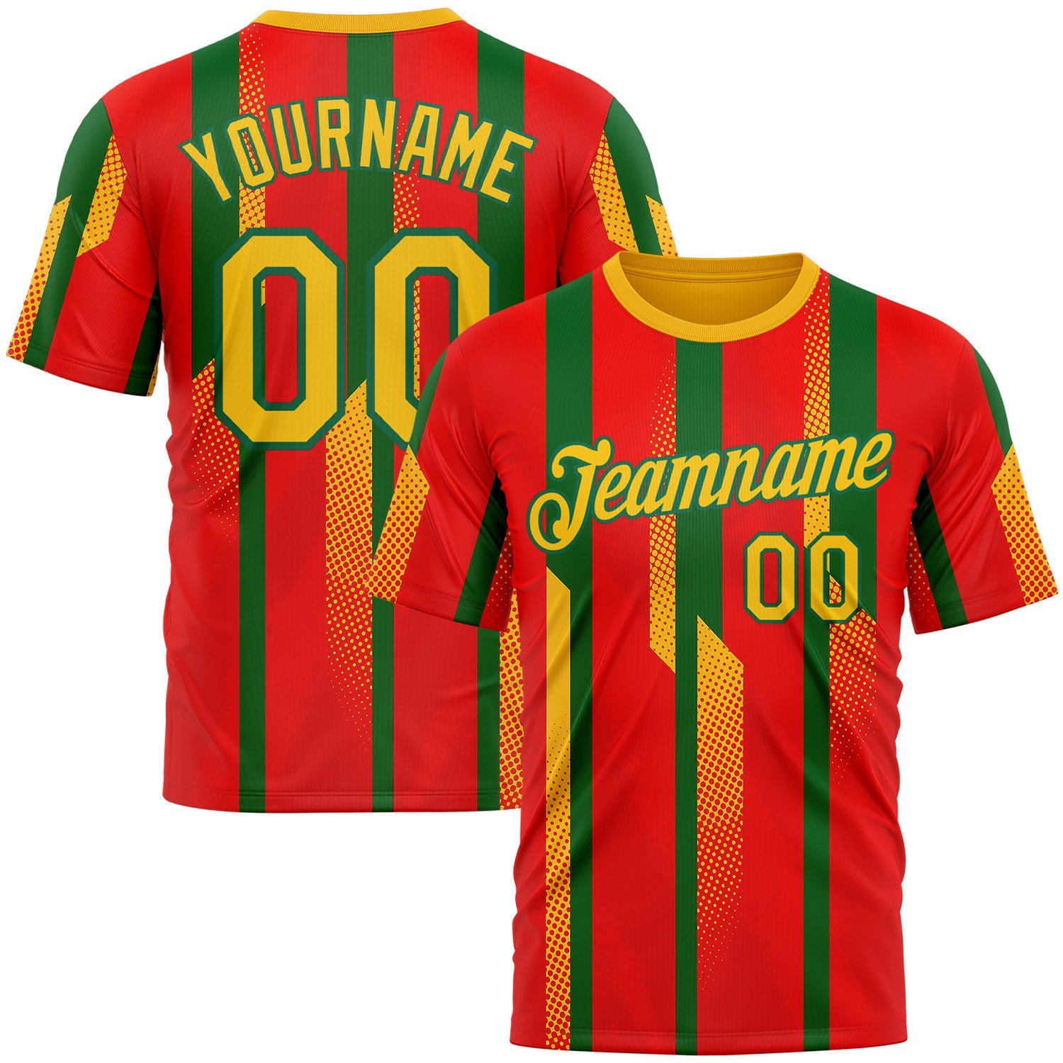 Custom Red Yellow-Kelly Green 3D Pattern Design Mexico Africa Sportswear Performance T-Shirt - Main View