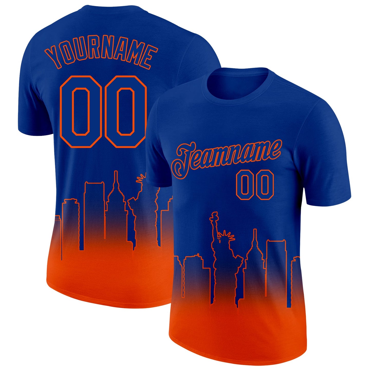 Custom Royal Orange 3D New York City Edition Fade Fashion Performance T-Shirt - Main View