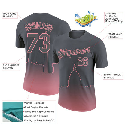 Custom Steel Gray Medium Pink 3D Washington City Edition Fade Fashion Performance T-Shirt view 2