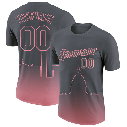 Custom Steel Gray Medium Pink 3D Washington City Edition Fade Fashion Performance T-Shirt - Main View