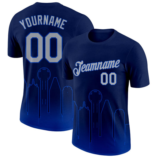Custom Navy Gray-Thunder Blue 3D Dallas City Edition Fade Fashion Performance T-Shirt - Main View
