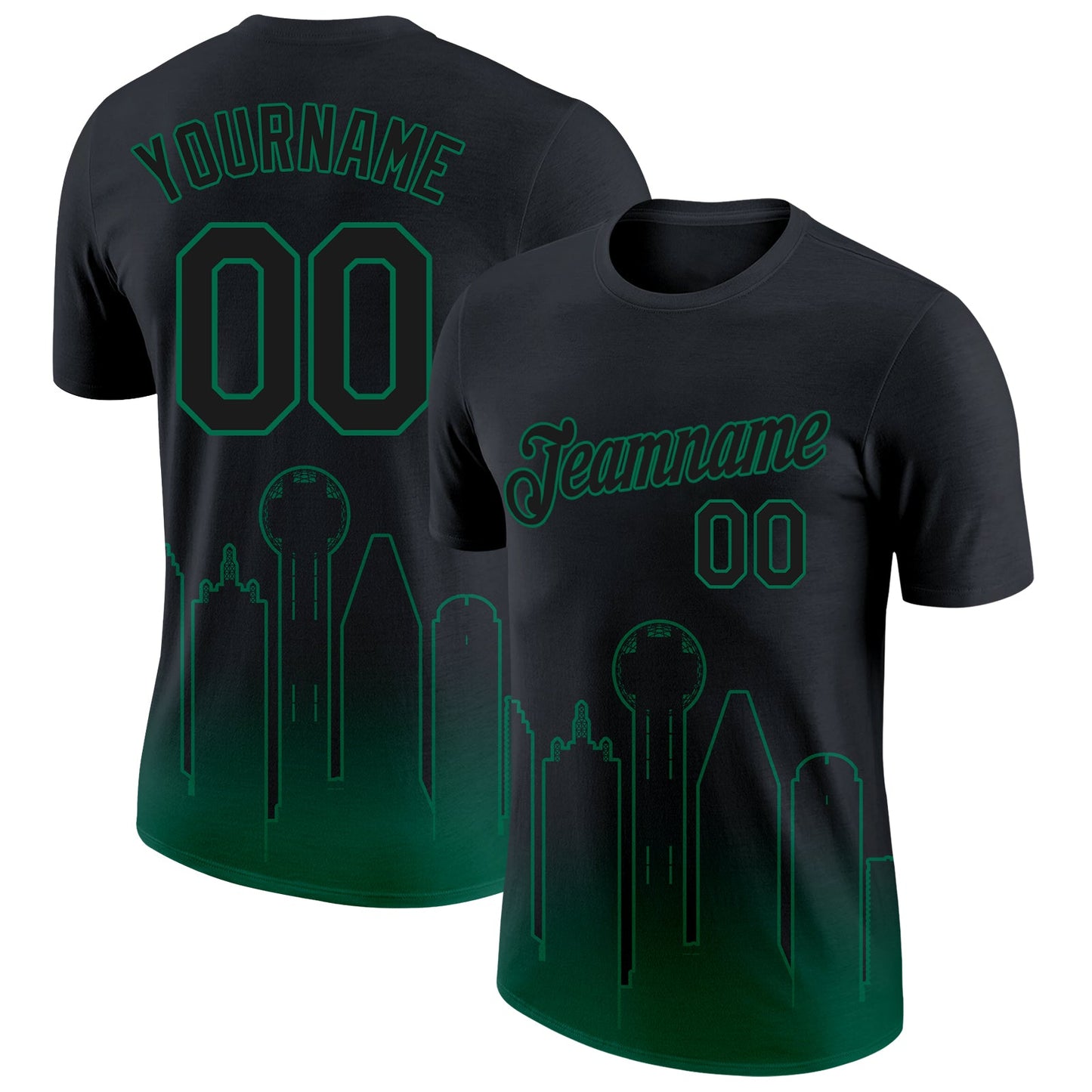 Custom Black Kelly Green 3D Dallas City Edition Fade Fashion Performance T-Shirt - Main View