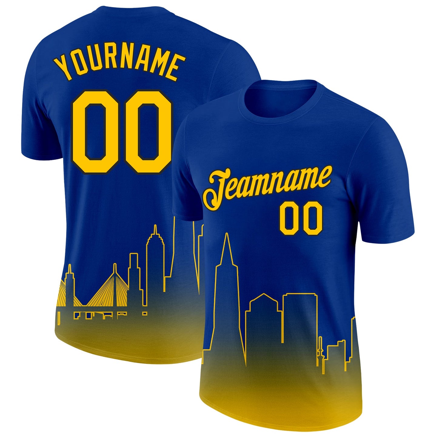 Custom Royal Yellow-Black 3D San Francisco City Edition Fade Fashion Performance T-Shirt - Main View