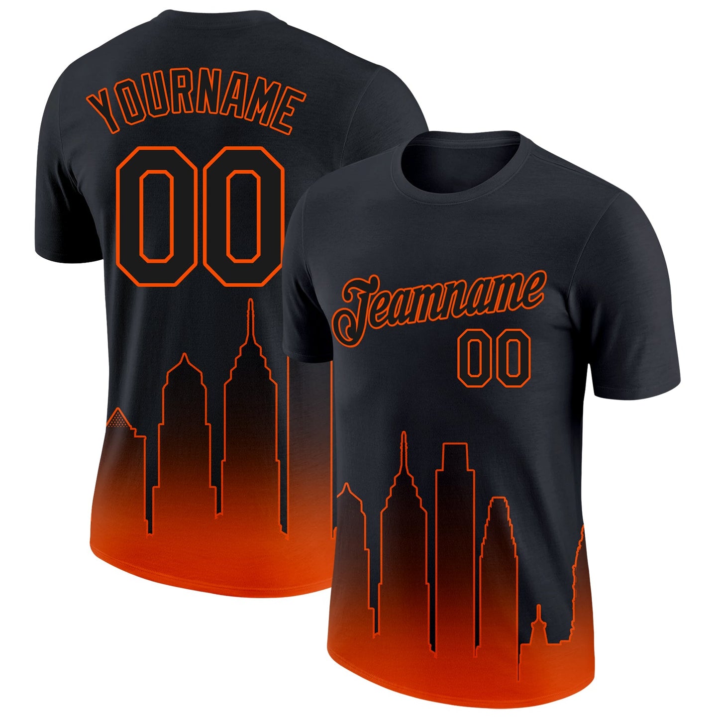Custom Black Orange 3D Philadelphia City Edition Fade Fashion Performance T-Shirt - Main View
