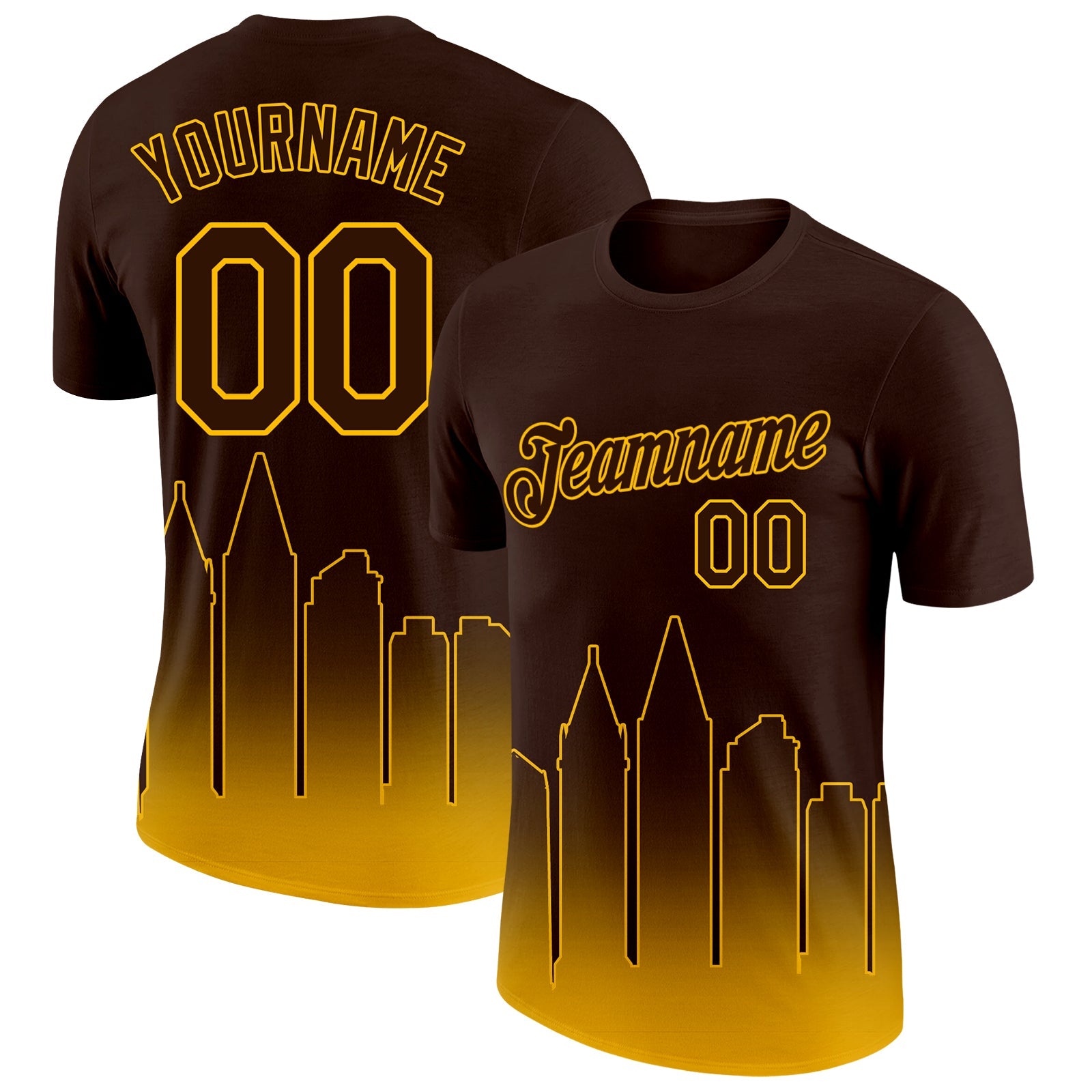 Custom Brown Gold 3D San Diego City Edition Fade Fashion Performance T-Shirt - Main View