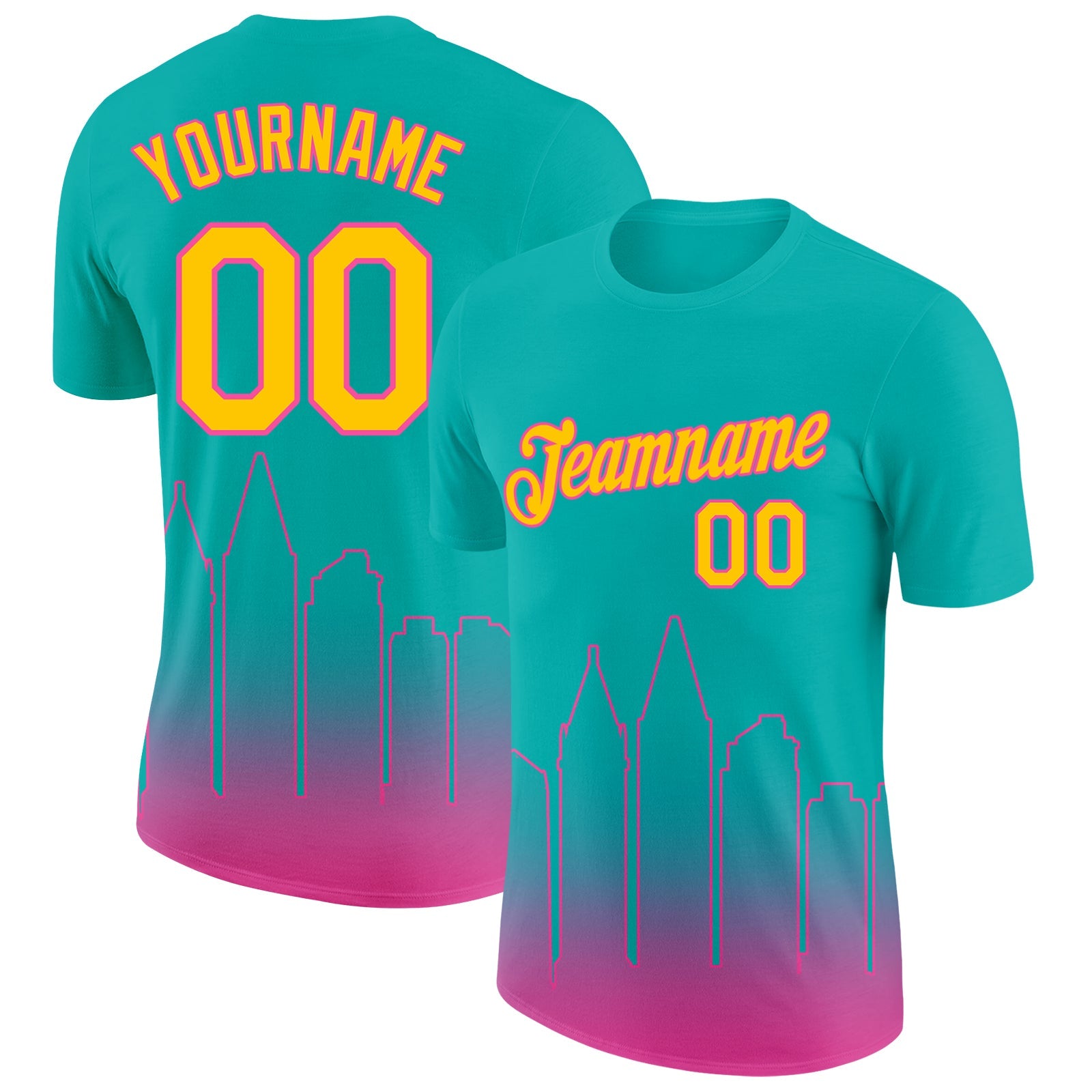 Custom Aqua Yellow-Pink 3D San Diego City Edition Fade Fashion Performance T-Shirt - Main View