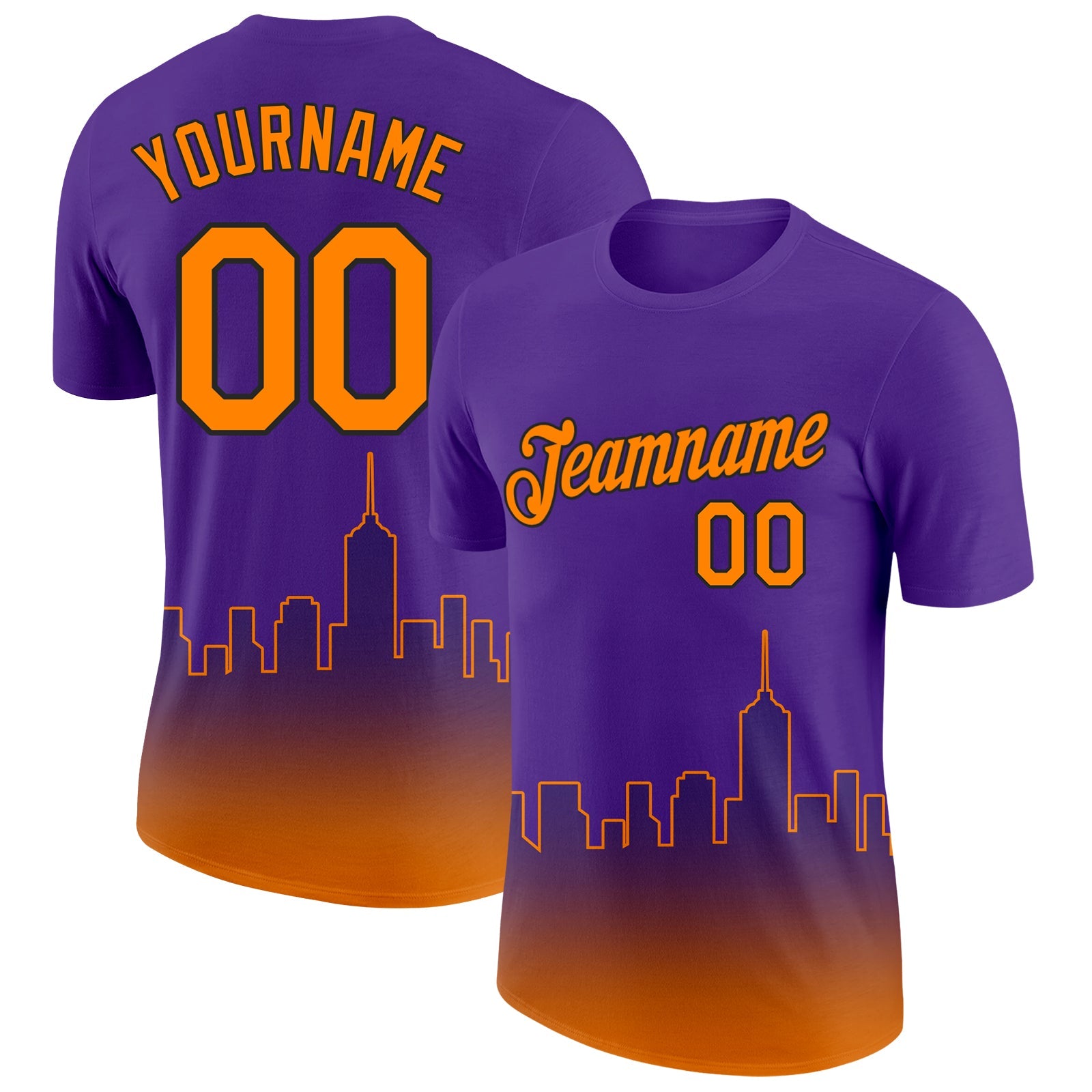 Custom Purple Bay Orange-Black 3D Phoenix City Edition Fade Fashion Performance T-Shirt - Main View