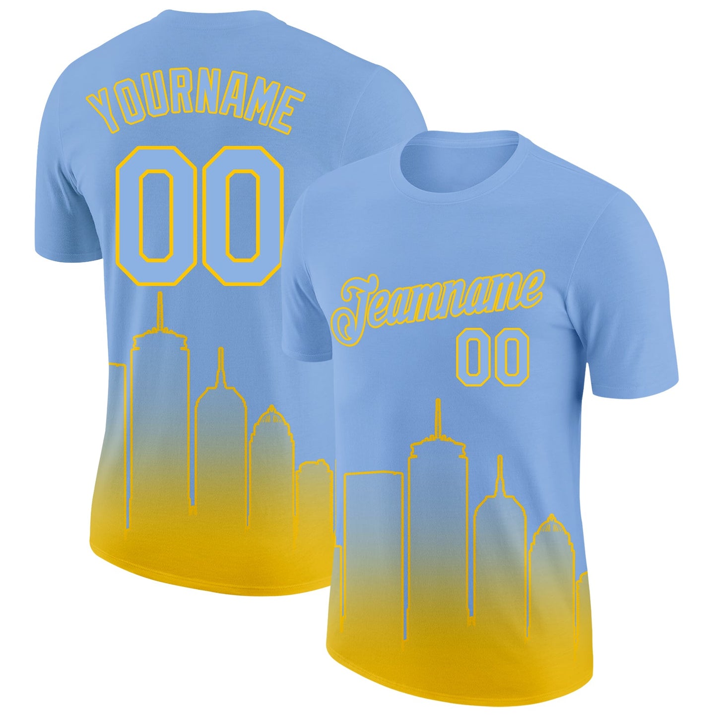 Custom Light Blue Yellow 3D Boston City Edition Fade Fashion Performance T-Shirt - Main View