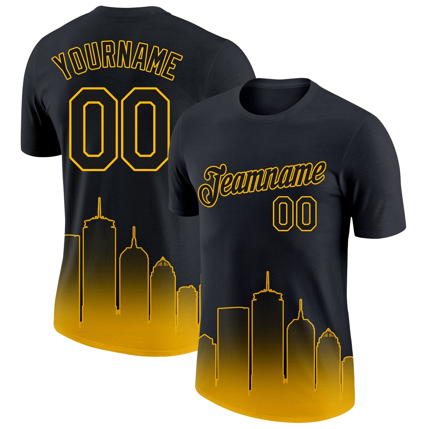 Custom Black Gold 3D Boston City Edition Fade Fashion Performance T-Shirt - Main View