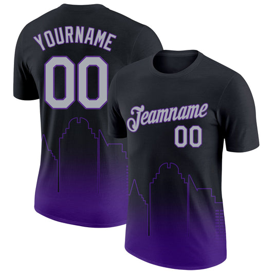 Custom Black Gray-Purple 3D Sacramento City Edition Fade Fashion Performance T-Shirt - Main View
