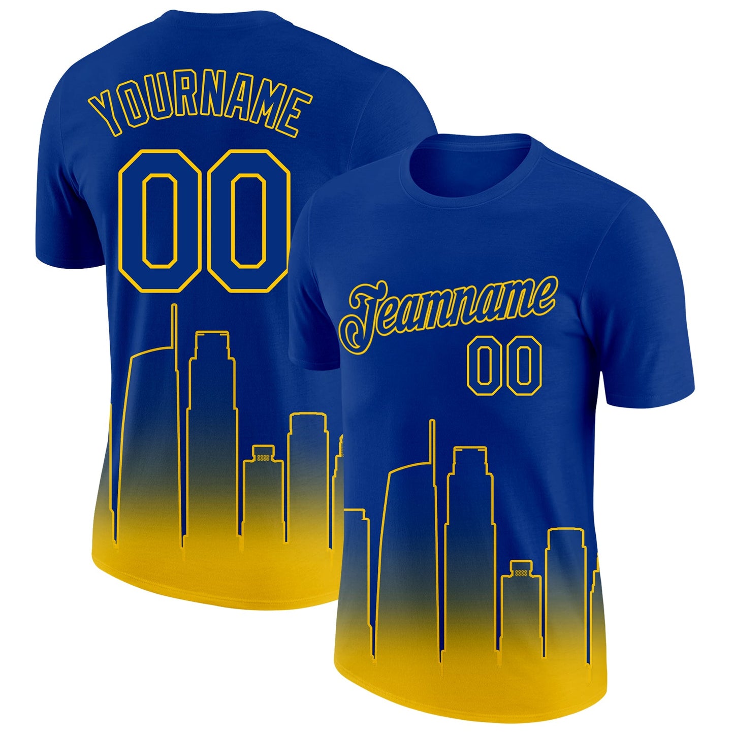 Custom Royal Yellow 3D Los Angeles City Edition Fade Fashion Performance T-Shirt - Main View