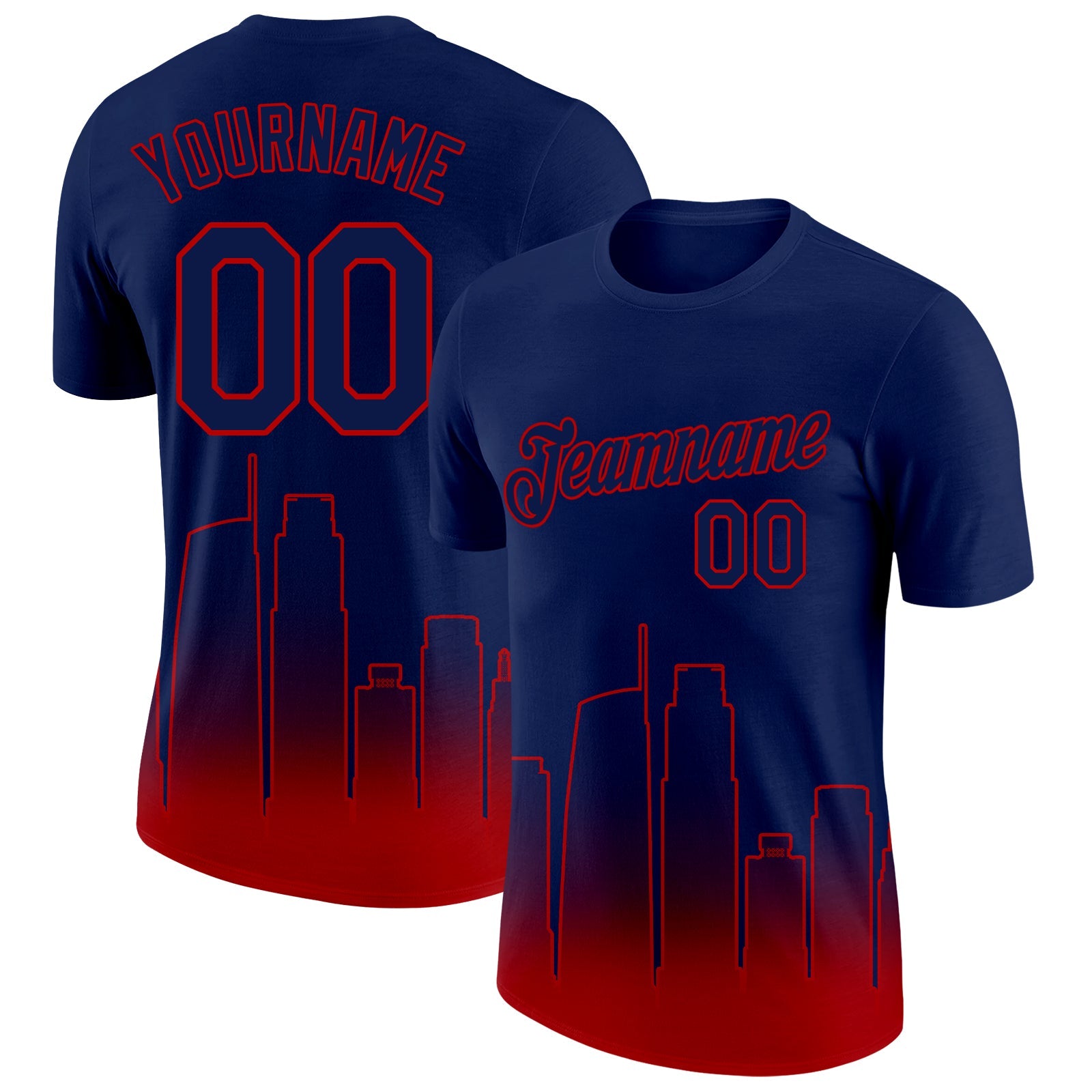 Custom Navy Red 3D Los Angeles City Edition Fade Fashion Performance T-Shirt - Main View