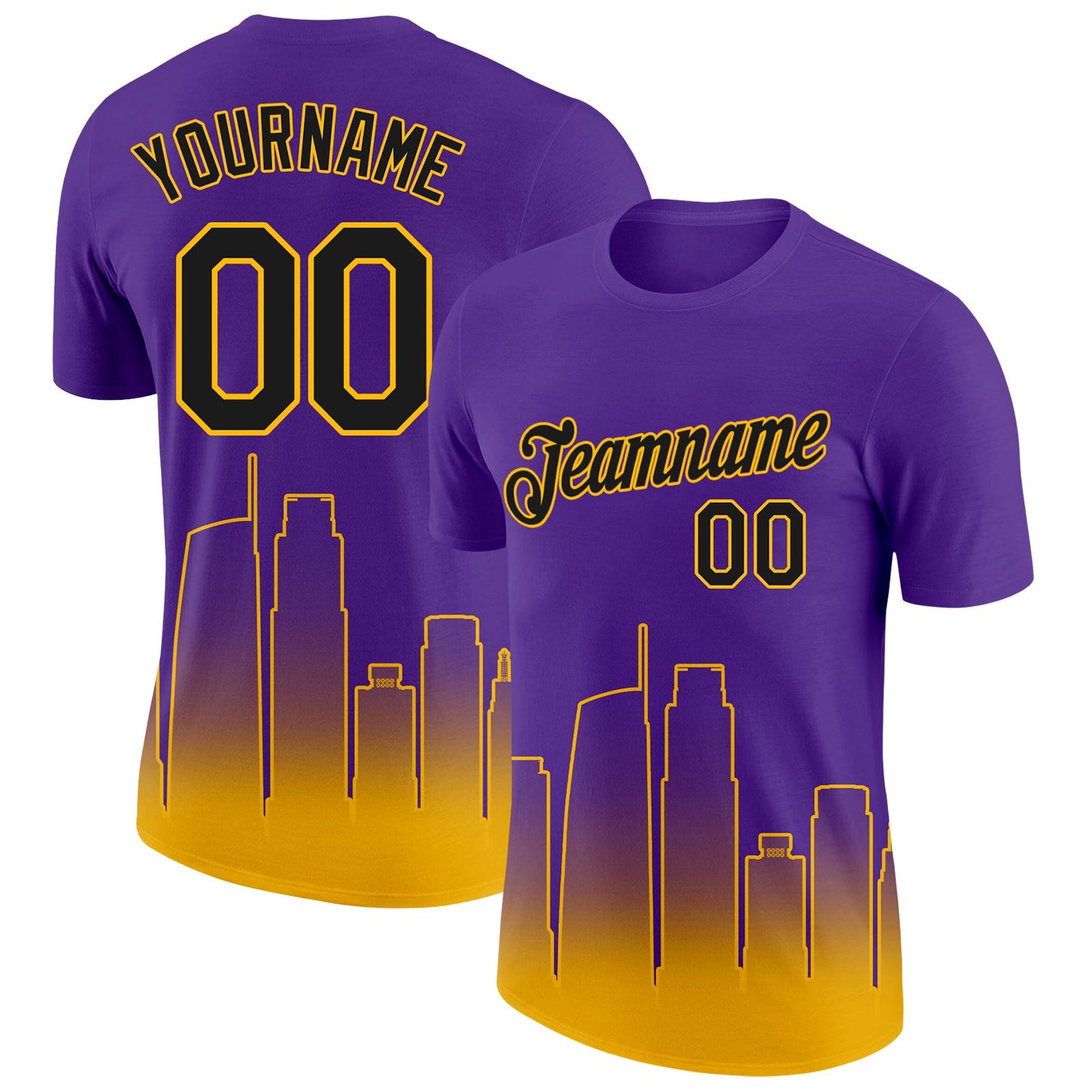 Custom Purple Black-Gold 3D Los Angeles City Edition Fade Fashion Performance T-Shirt - Main View