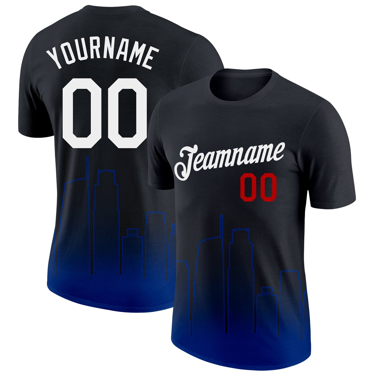 Custom Black White Royal-Red 3D Los Angeles City Edition Fade Fashion Performance T-Shirt - Main View