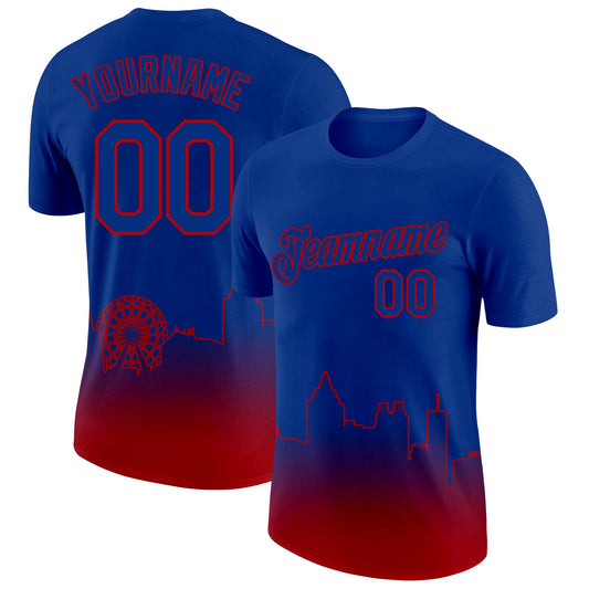 Custom Royal Red 3D Atlanta City Edition Fade Fashion Performance T-Shirt - Main View