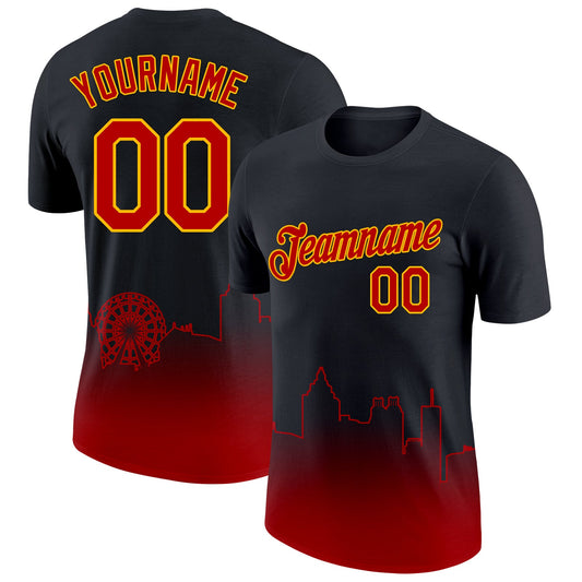 Custom Black Red-Gold 3D Atlanta City Edition Fade Fashion Performance T-Shirt - Main View