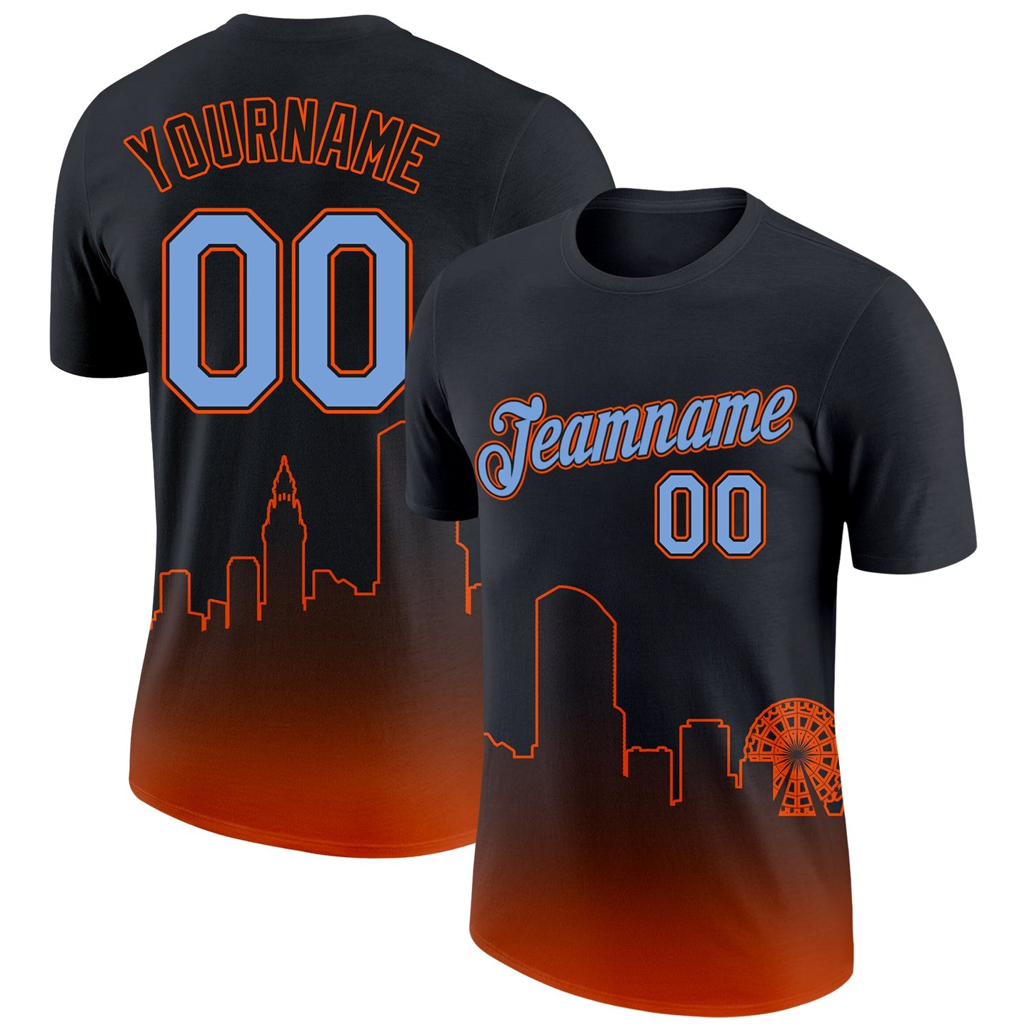 Custom Black Powder Blue-Orange 3D Miami City Edition Fade Fashion Performance T-Shirt - Main View