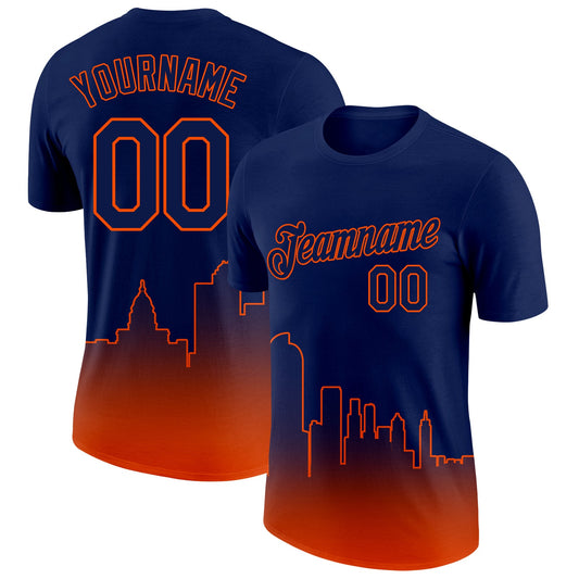 Custom Navy Orange 3D Denver City Edition Fade Fashion Performance T-Shirt - Main View