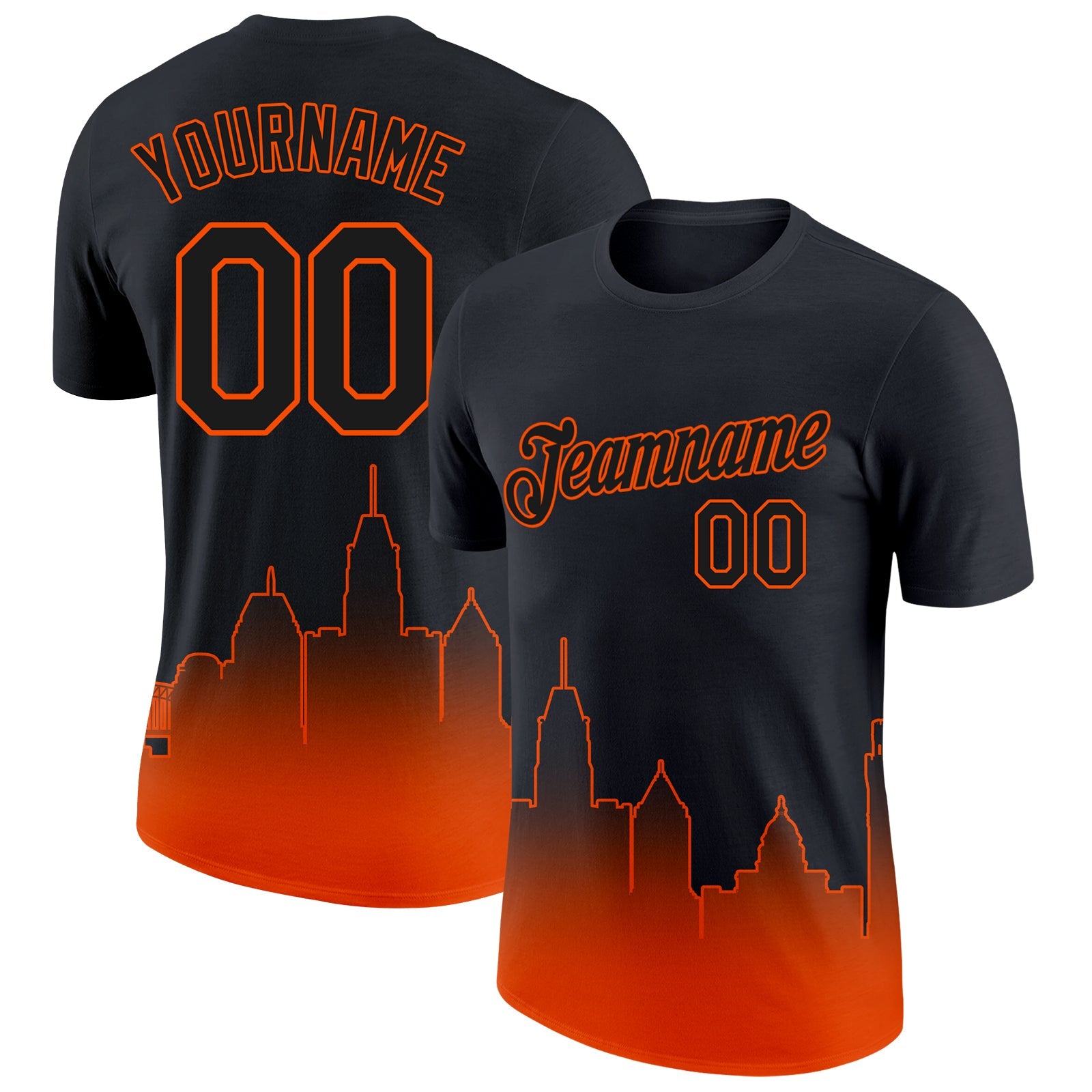 Custom Black Orange 3D Baltimore City Edition Fade Fashion Performance T-Shirt - Main View