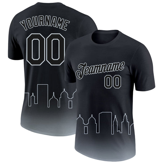 Custom Black Silver 3D Oakland City Edition Fade Fashion Performance T-Shirt - Main View