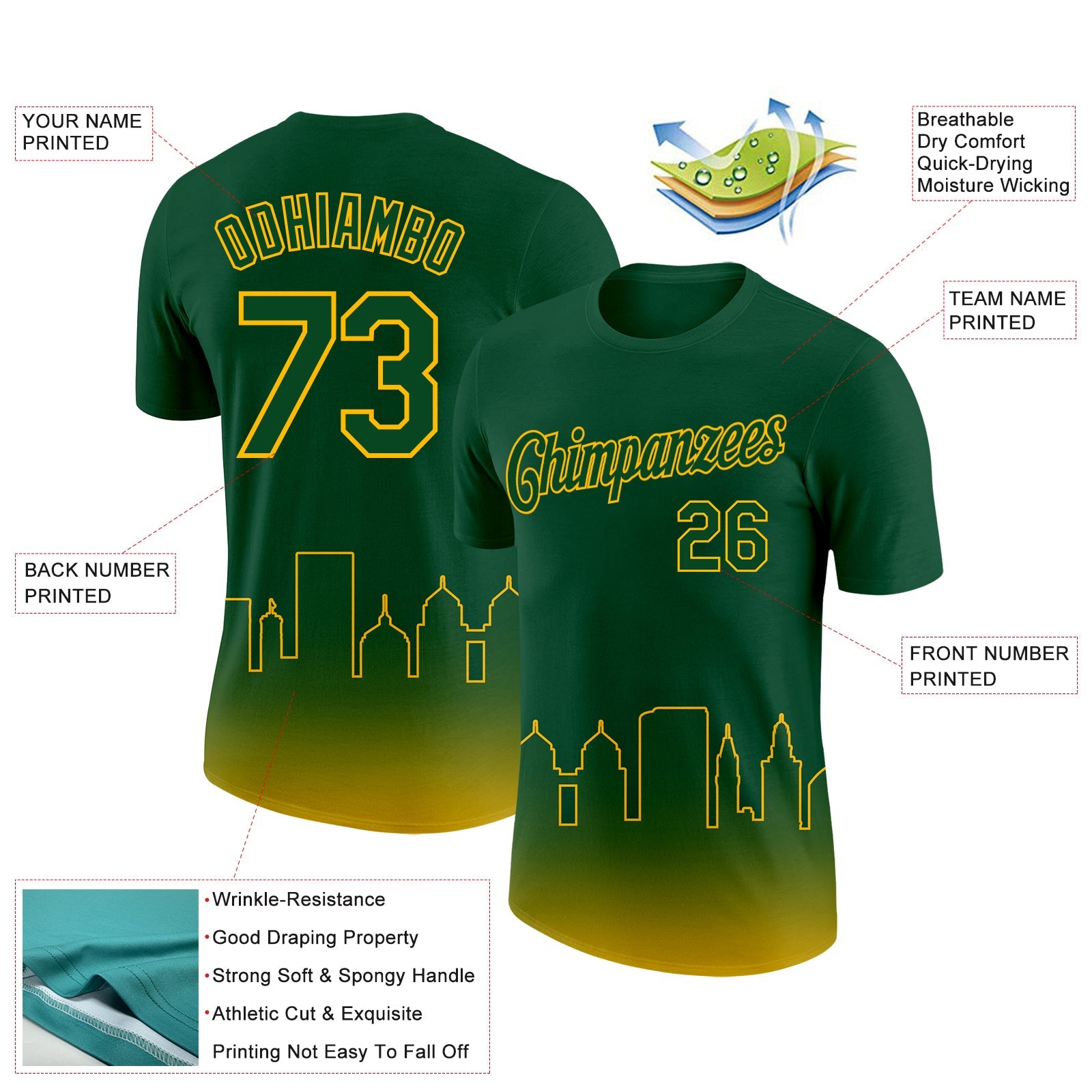Custom Green Gold 3D Oakland City Edition Fade Fashion Performance T-Shirt view 2
