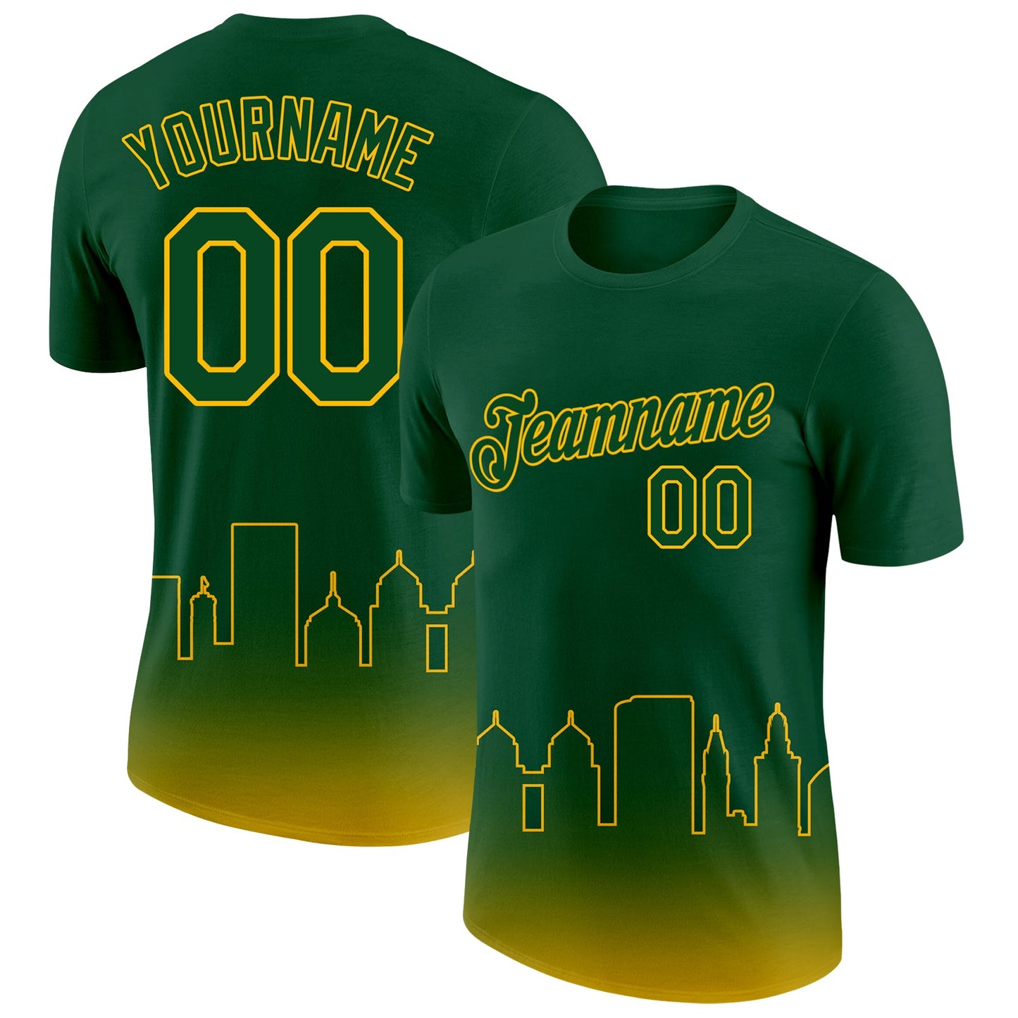 Custom Green Gold 3D Oakland City Edition Fade Fashion Performance T-Shirt - Main View