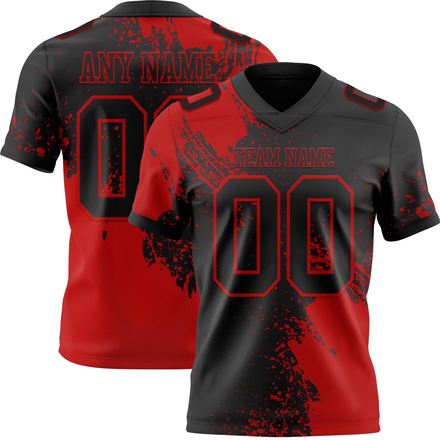 Custom Black Red 3D Pattern Abstract Brush Stroke Authentic Football Jersey - Main View