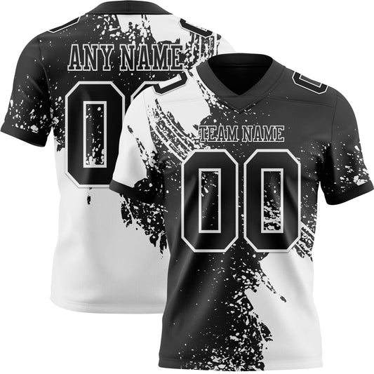 Custom Black White 3D Pattern Abstract Brush Stroke Authentic Football Jersey - Main View