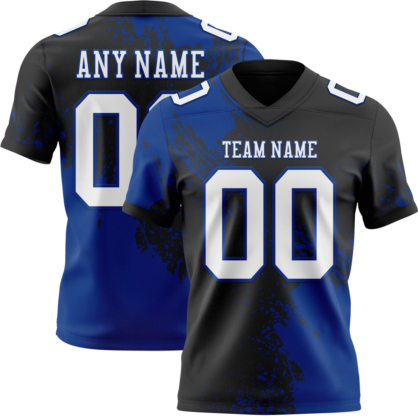 Custom Black White-Royal 3D Pattern Abstract Brush Stroke Authentic Football Jersey - Main View