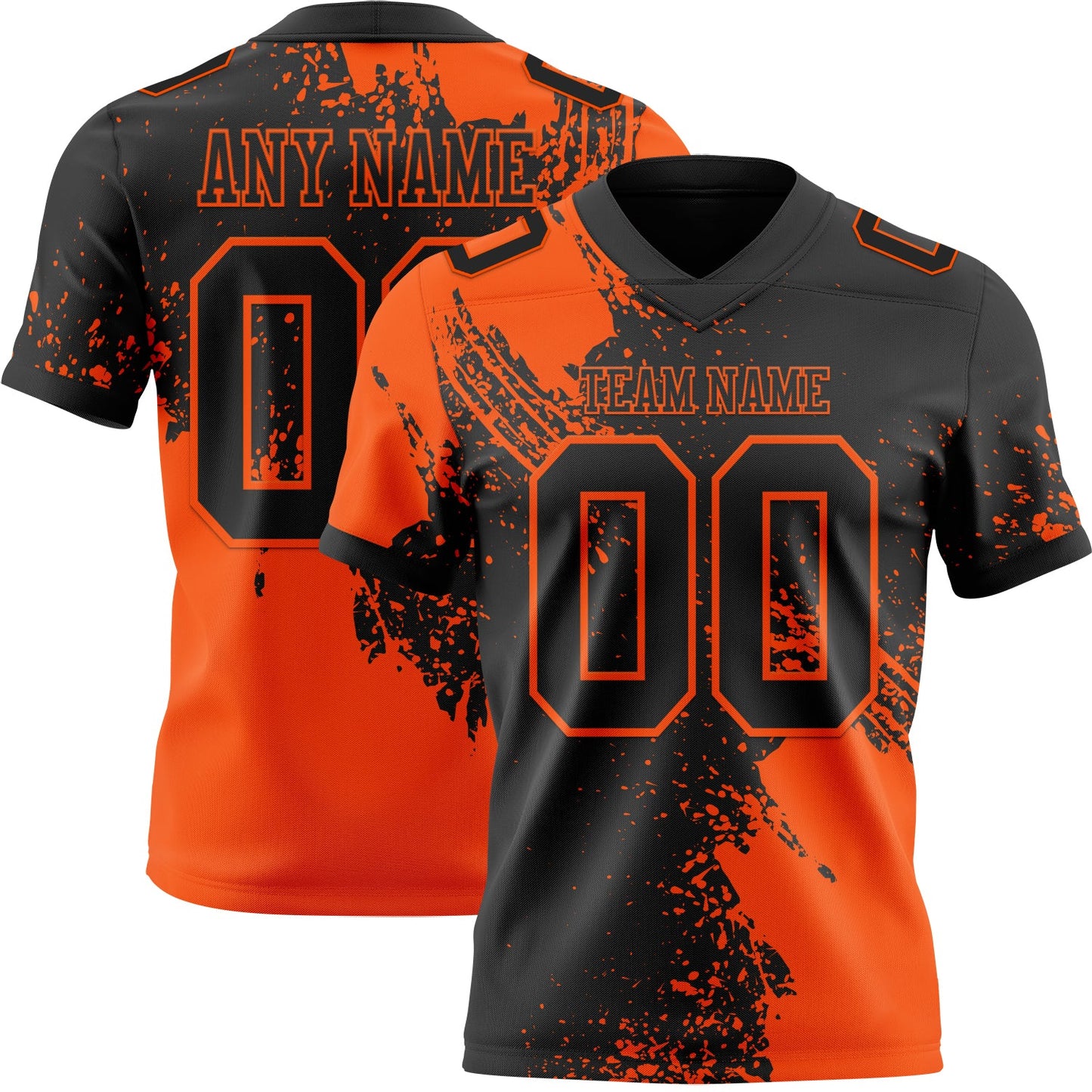 Custom Black Orange 3D Pattern Abstract Brush Stroke Authentic Football Jersey - Main View